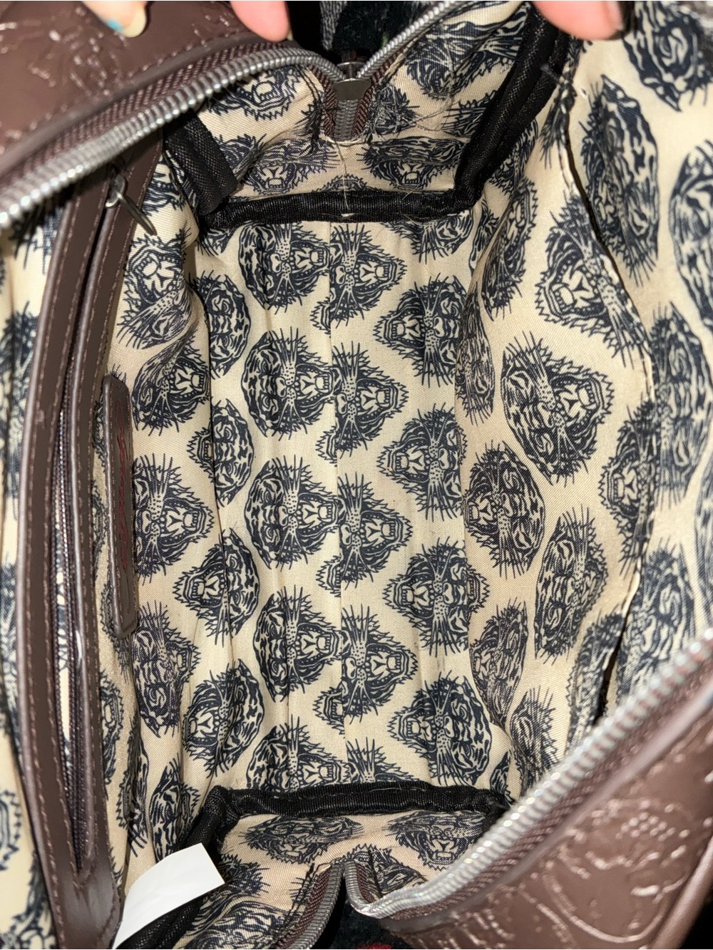 Studded Embossed Brown Women’s Satchel + keychain with pink detail - Picture 6 of 9